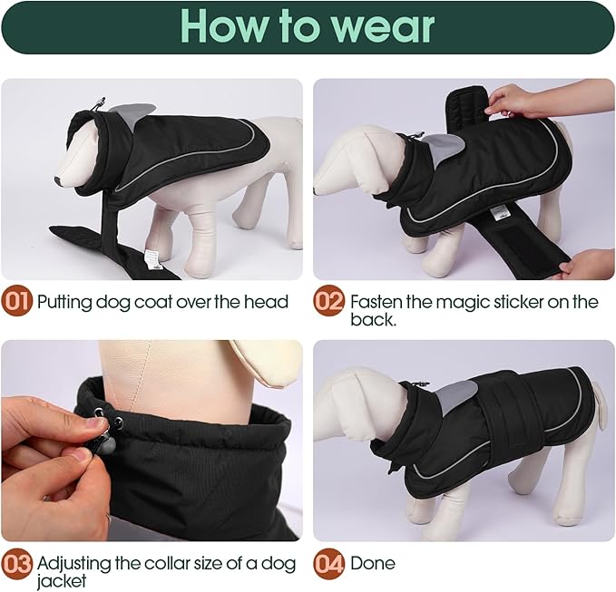 Kuoser Dog Jacket, Dog Coats for Medium Dogs, Warm Pet Winter Coat Jacket, Adjustable Fleece Pet Puffer Vest, Windproof Waterproof Doggie Raincoat Snowsuit Outfits with Reflective Strips