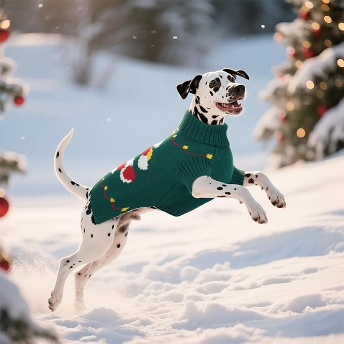 BRKURLEG Dog Sweaters, Christmas Dog Sweaters for Large Dogs Boy Girl, Turtleneck Warm Pet Sweater for Cold Weather, Xmas New Year, Pet Winter Pullover Sweater for Labrador, Dalmatian (Green, XXL)