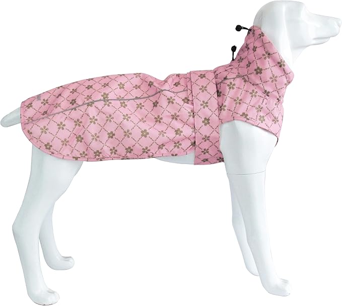 Adjustable Waterproof Dog Raincoat for Dogs,Lightweight Pet Rain Jacket Puppy Clothes with Reflective Strip for Small Medium Large Dogs(XX-Large,Gold Cheery Blossoms Pink)