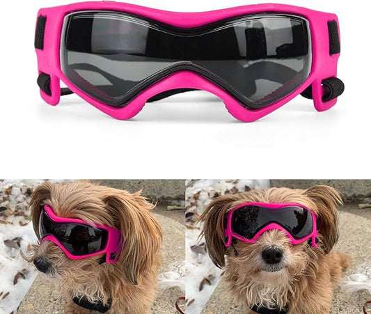 Dog Goggles Medium Breed, Dog Sunglasses Small Breed Dog Eye Sun Light Protection, UV Protection Goggles for Dog with Adjustable Straps, Medium Pink