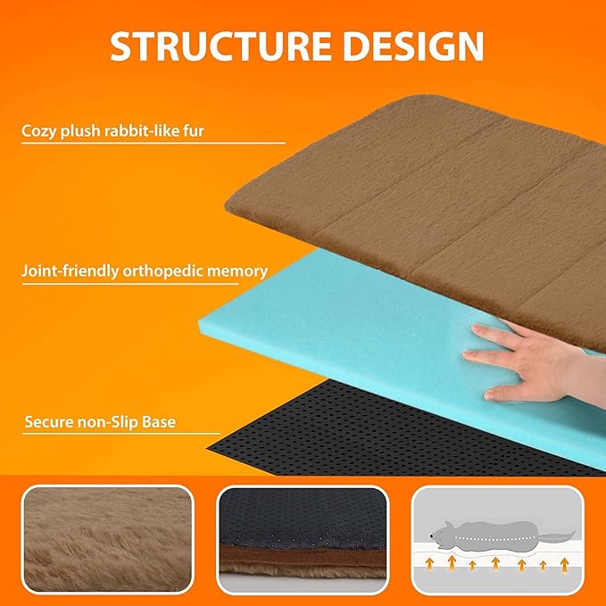 Dog Crate Pad for X Large Dogs - 41x27 Orthopedic Dog Bed with Memory Foam, Washable Water-Resistant Soft Pet Mat with Non-Slip Bottom, Khaki