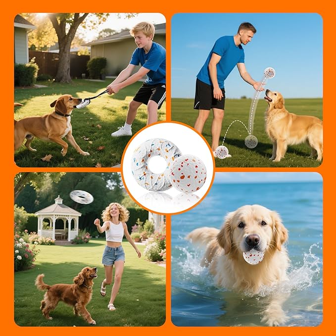 Aktor E-TPU Dog Balls, Interactive Dog Toys Tug of War, Teething Toys for Boredom to Keep Them Busy, Indestructible Dogs Toy for Dogs 2 Types (5 inch, Lemon-Blue)