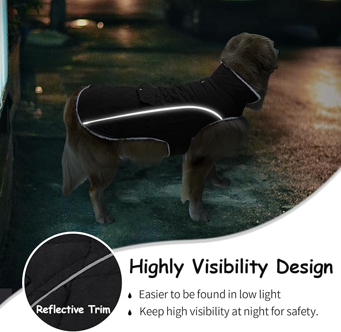 Malier Dog Winter Coat, Windproof Dog Cold Weather Coats with Real Pocket, Winter Extra Warm Pet Coat Fleece Jacket Reflective Clothes for Small Medium Large Dogs and Puppy (Black, X-Large)