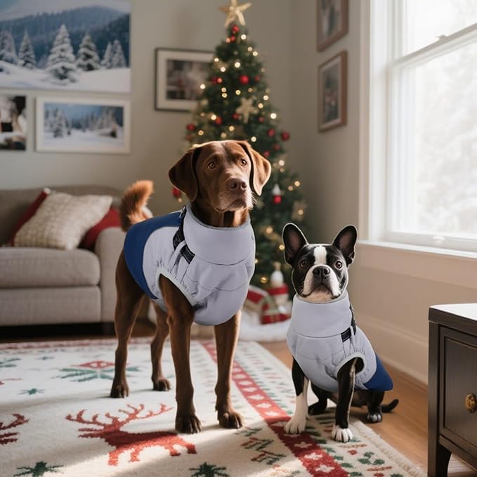 DENTRUN Dog Coat with Harness Built in, Easy On/Off Zipper Closure Winter Dog Vest, Water-Repellent Fleece Lined Warm Jacket with Reflective for Medium Dogs, Dark Blue, L
