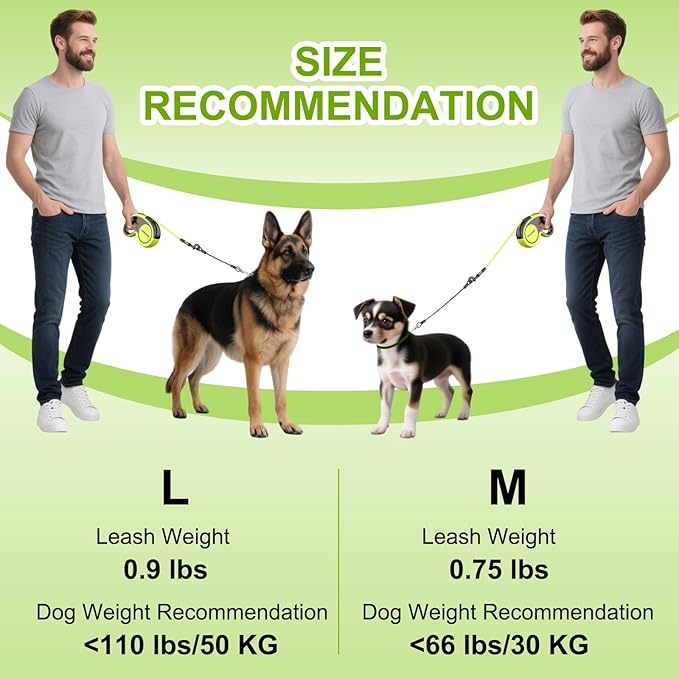 2025 New Model Retractable Dog Leash 18ft' - Detachable Poop Bag and Chew Proof Cable and Included Heavy Duty Reflective Retractable Leash for Small Medium Large Dogs up to 110 lbs