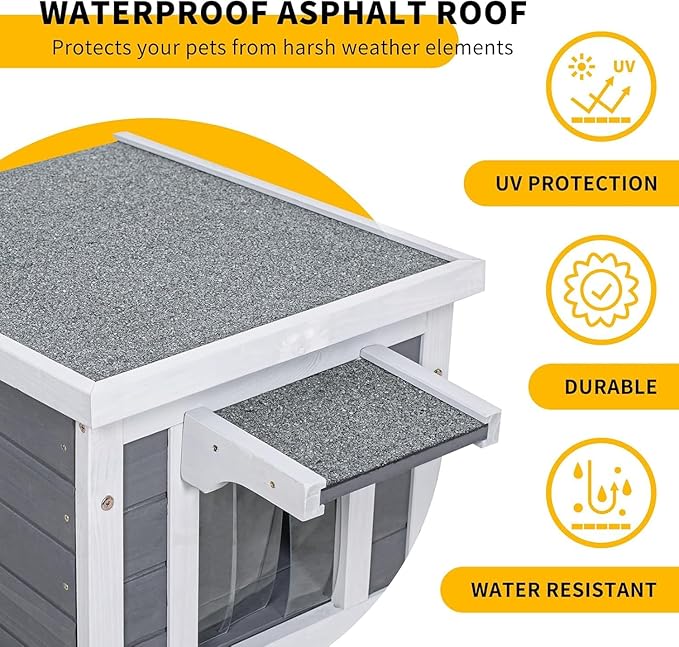 GEGURI All-Weather Outdoor Insulated Shelter for Cats, Dogs & Rabbits – Weatherproof Hutch with Thermal Layer, Elevated Floor, and Asphalt Roof
