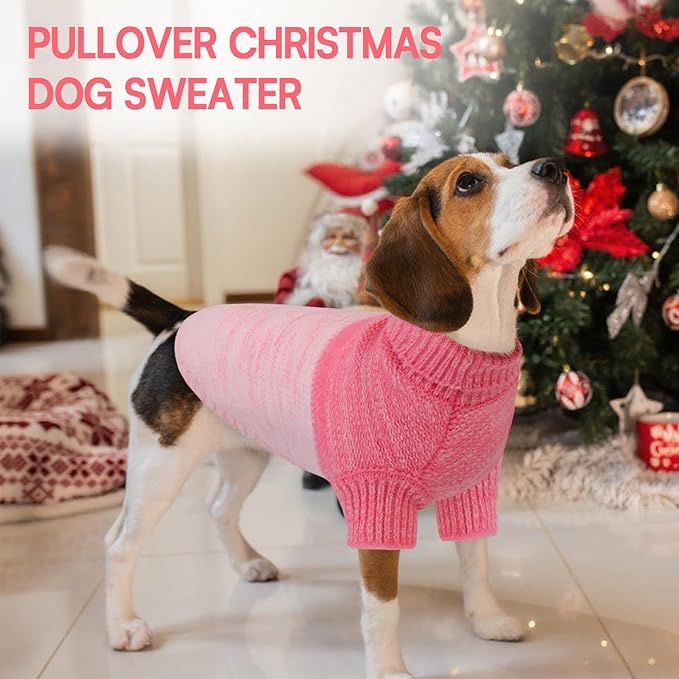 Queenmore Pullover Large Dog Sweater,Classic Turtleneck Warm Dogs Sweater with Leash Hole for Dog Girls Boys,Winter Knitwear Clothes for Dachshund,Corgi,French Bulldog(Pink,L)