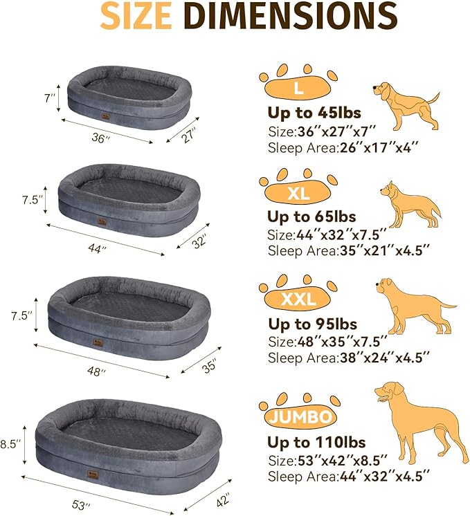 Orthopedic Waterproof Large Dog Bed: Washable Dog Bed with Bolsters - Removable Orthopedic Cover for Medium L XL Large Sized Pet - Non-Slip