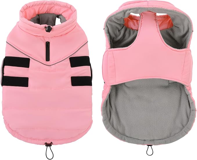 Peferhouse Dog Warm Winter Coats for Extra-Large Dogs, Dog Cold Weather Coat Dog Windproof Reflective Jacket with Harness Hole Thick Dog Vest Jacket Pink XL