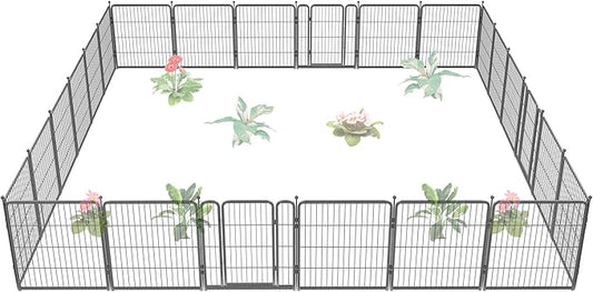 FXW Garden Fence Outdoor for The Yard – 32in(H) x 54.7ft(L) Heavy Duty Metal Animal Barrier for Dog and Rabbit, Decorative Dog Fence, 24 Panels, Silver
