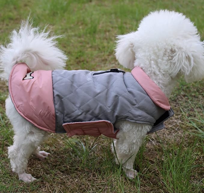 Reversible Dog Coats for Large Dogs Waterproof Warm Dog Jacket for Cold Winter,Pink and Grey XXL
