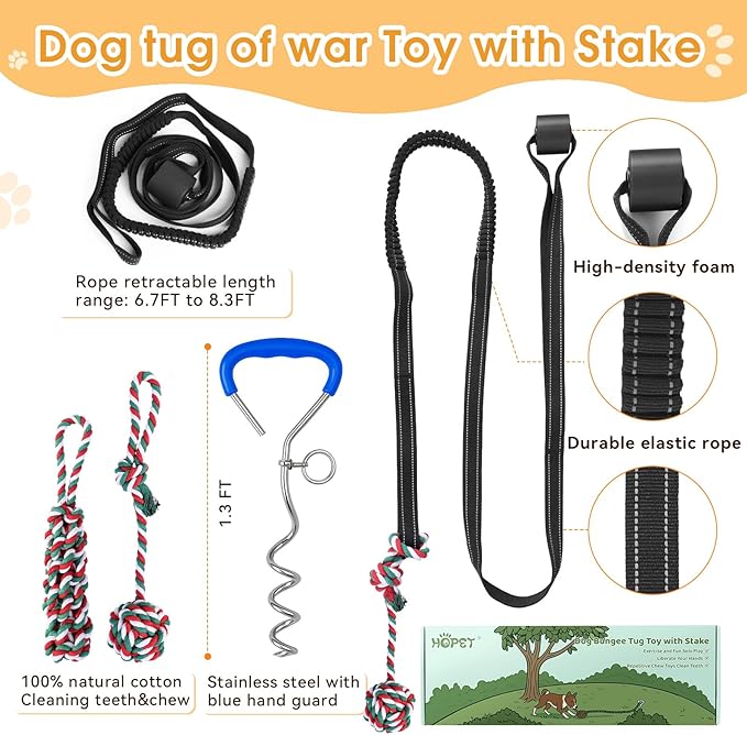HOPET Dog Bungee Tug Toy for Dogs, Dog tug of war Toy,Outdoor Interactive Toys