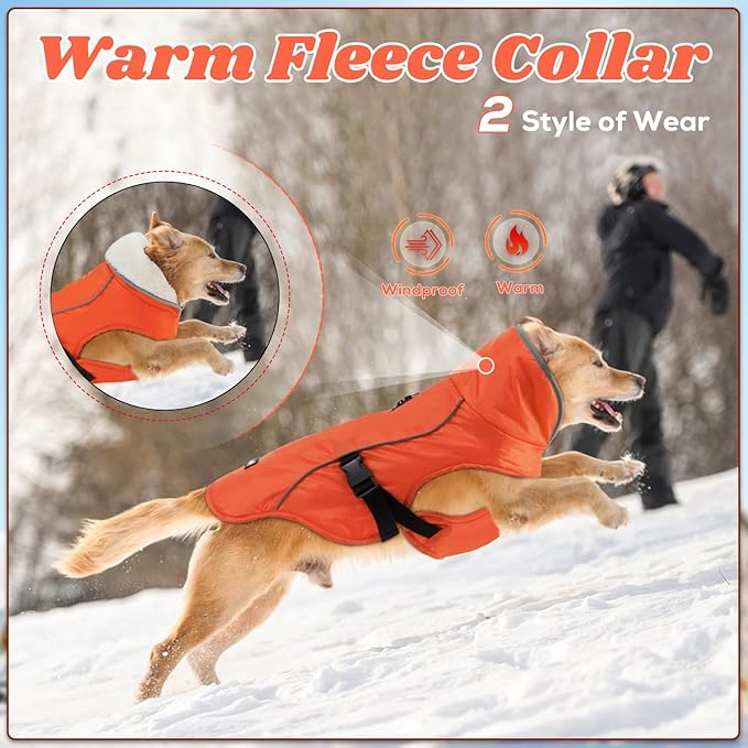 EMUST Dog Jacket Winter, Cozy Windproof Dog Jacket for Cold Weather, Solid Color Pet Vests for Winter for Medium Dogs, Orange, M