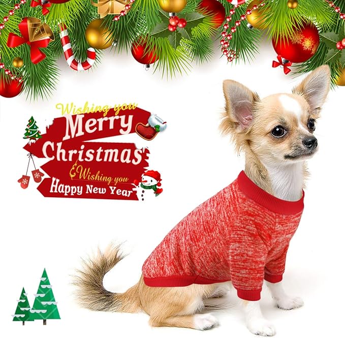 Idepet Pet Dog Classic Knitwear Sweater Fleece Coat Soft Thickening Warm Pup Dogs Shirt Winter Pet Dog Cat Clothes Puppy Customes Clothing for Small Medium Dogs(S,Orange Red)