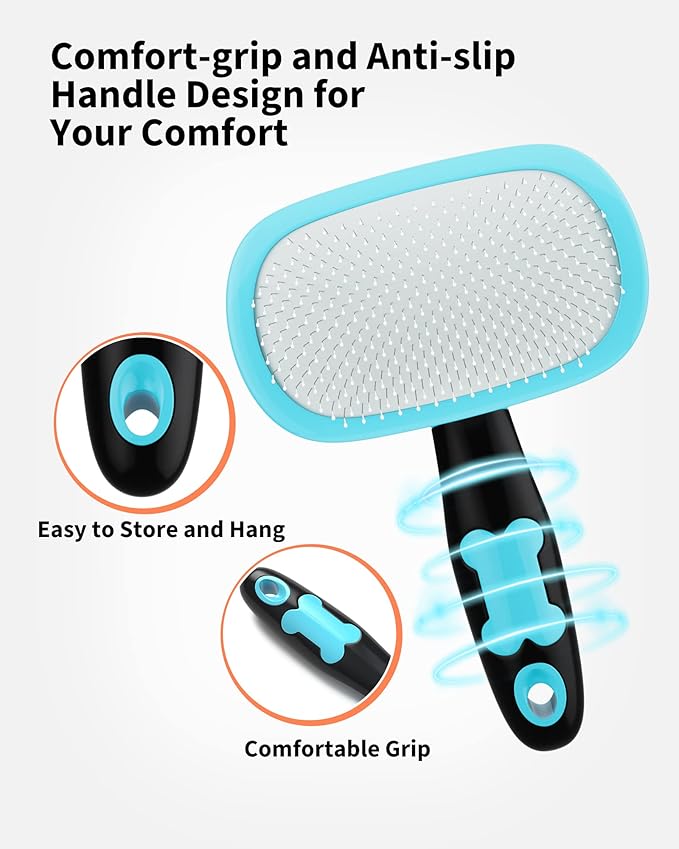 Glendan Dog Brush & Cat Brush- Slicker Pet Grooming Brush- Shedding Grooming Tools(Blue)