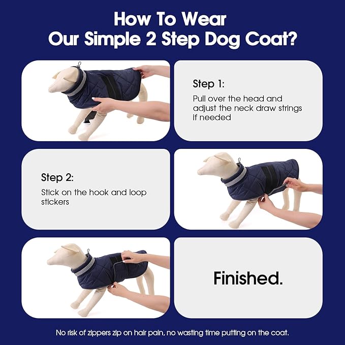 Dog Winter Coat Warm Padded Puppy Jacket Windproof Water Resistant Clothes for Small Medium Large Pets Christmas Sweater Outfit Vest(DarkBlue, 3XL)