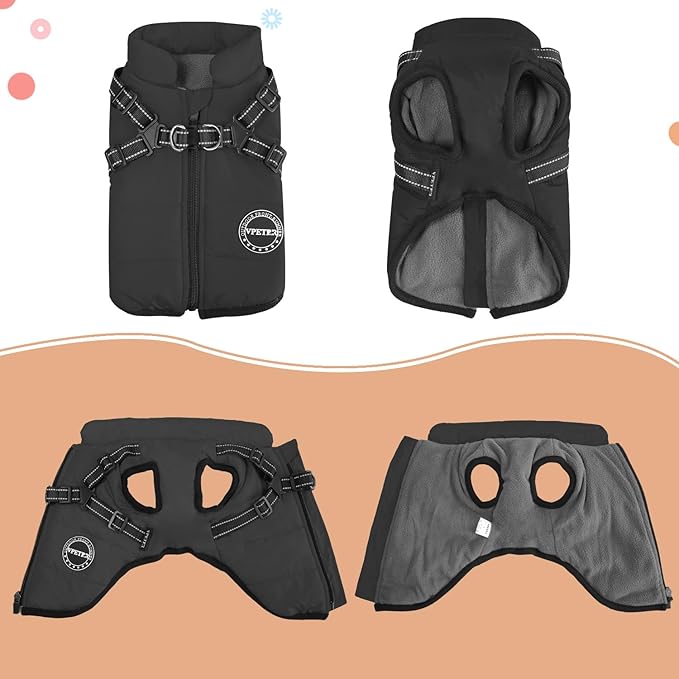 Dog Winter Coat,Warm Dog Jacket Paded Fleece Pet Vest with Built in Harness, Windproof Reflective Cozy Adjustable Snow Pet Coat Clothes with Zipper for Small Medium Large Dogs