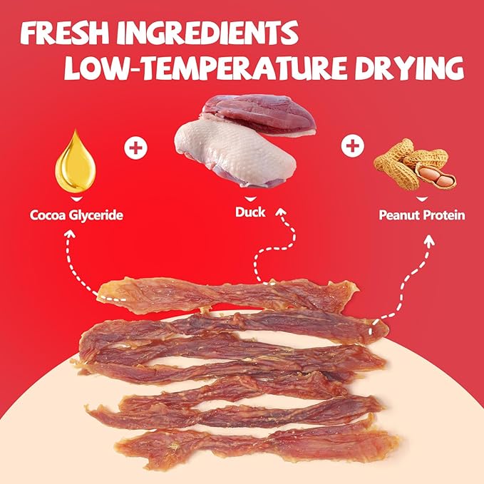 Dog Treats Duck Jerky Made of Real Duck Breast Meat, Rich in Taurine High Protein Low in Fat. Suitable Small Or Medium 、Large Dogs Training Rewards. Each Pack 14.11 Ounces.