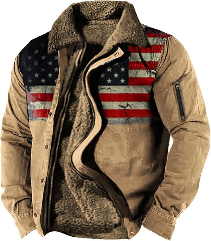 LOAIHA Men's Western Aztec Vintage Print Sherpa Fleece Lined Jackets Casual Zipper Winter Warm Jacket Coats