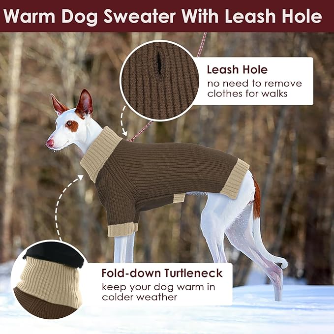 Extra Large Dog Sweater, Sleeve Turtleneck Sweater with Harness Hole, Christmas Pullover Sweaters for Dogs Boy Girl, Winter Dog Jumper for Rottweiler, Alaskan, Great Dane, Brown 4XL