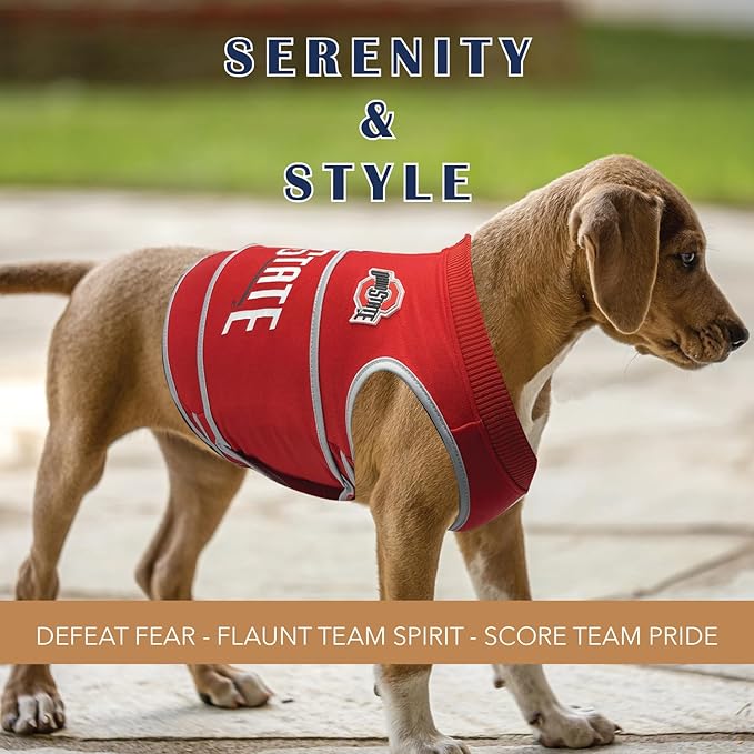 NCAA Ohio State Buckeyes Dog Anxiety Shirt Calming Soothing Vest, for Dogs Cats with Anxiety, Fears, Fireworks, Loud Noises, Dark, Lonely Keeps Dogs Calm Feeling Safe, Relaxing Jacket Medium