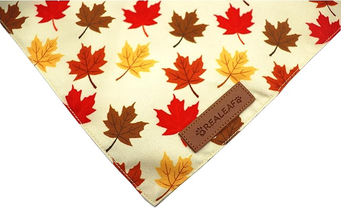 Realeaf Fall Dog Bandanas 2 Pack, Orange Pumpkin and Leaf Print Pet Scarf for Boy and Girl, Premium Durable Fabric, Holiday Bandana for Small and Medium Dogs (Small)