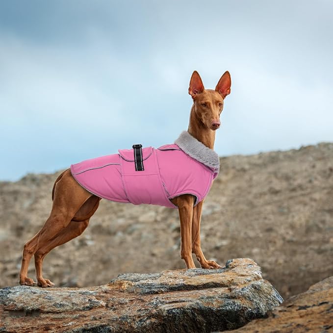 Lelepet Warm Dog Coats for Large Dogs Waterproof Dog Winter Jacket Reflective Pet Fleece Vest Windproof Cold Weather Coats with Adjustable Buckle & Leash Hole, Pink, XL