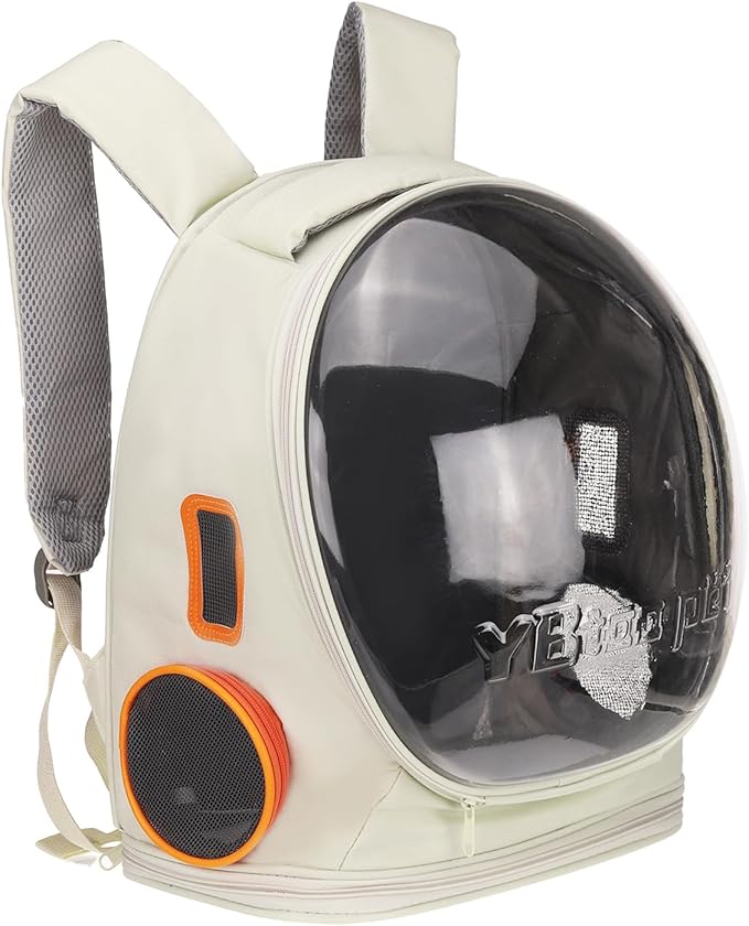 Pet Backpack Carrier, Portable and Ventilated, Oxford Cloth, Dog Cat Travel Bag with Transparent Cover 12.99", (Beige, 1 Pcs), Intended for Hiking/Camping/Traveling
