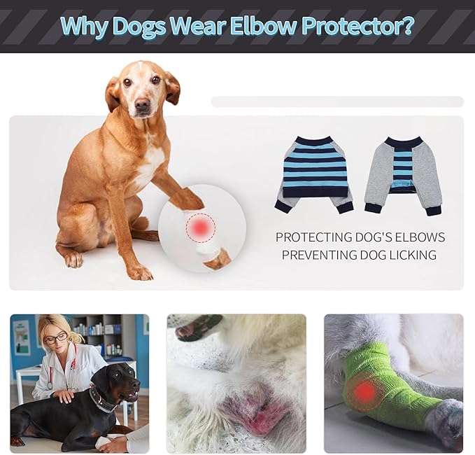 FUAMEY Dog Recovery Sleeve with Elbow Protector,Dogs Shirt Stop Licking Joints,Pet Long Sleeve Suit Protecting Dog's Front Leg Arm Wounds Cover Skin Conditions Blue Stripe S