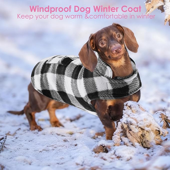 AOFITEE Dog Coat Plaid Dog Winter Coat for Small Dogs, Warm Dogs Jacket Christmas Sweater, Waterproof Pet Puffer Jacket, Reversible Pet Cold Weather Coats for Small Medium Large Pets, Black S