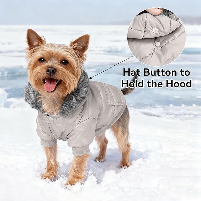 LESYPET Dog Coat for Small Dogs, Windproof Doggie Puffer Jacket with Leash Hole, Extra Warm Dog Jacket Winter Coat, Grey XXL