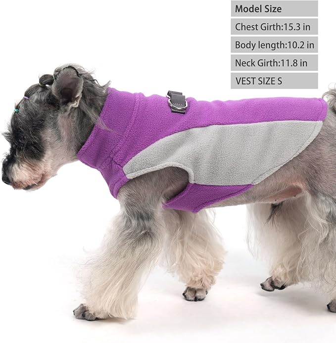 KOOLTAIL Small Dog Sweater - Dog Fleece Vest Jacket with Leash D-Ring for Small Medium Dogs, Soft Pullover Winter Warm Cold Weather Coats, Pet Fall Clothes Outfit for Puppy Cat Boys&Girls, Purple S