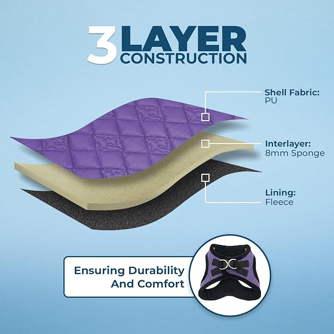 Best Pet Supplies - All Weather Mesh / Plush, Reflective, No Pull Harness for Small, Medium Dogs, Cats - Secure with Hook & Loop Fastener, Buckle, Double D-Rings - Purple Faux Leather, S