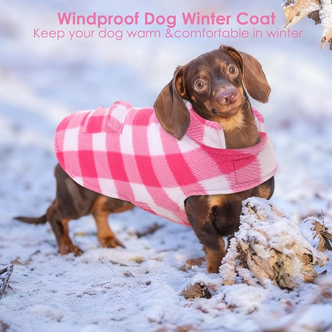 AOFITEE Dog Coat Plaid Dog Winter Coat for Large Dogs, Warm Dogs Jacket Christmas Sweater, Waterproof Pet Puffer Jacket, Reversible Pet Cold Weather Coats for Small Medium Large Pets, Pink XXL