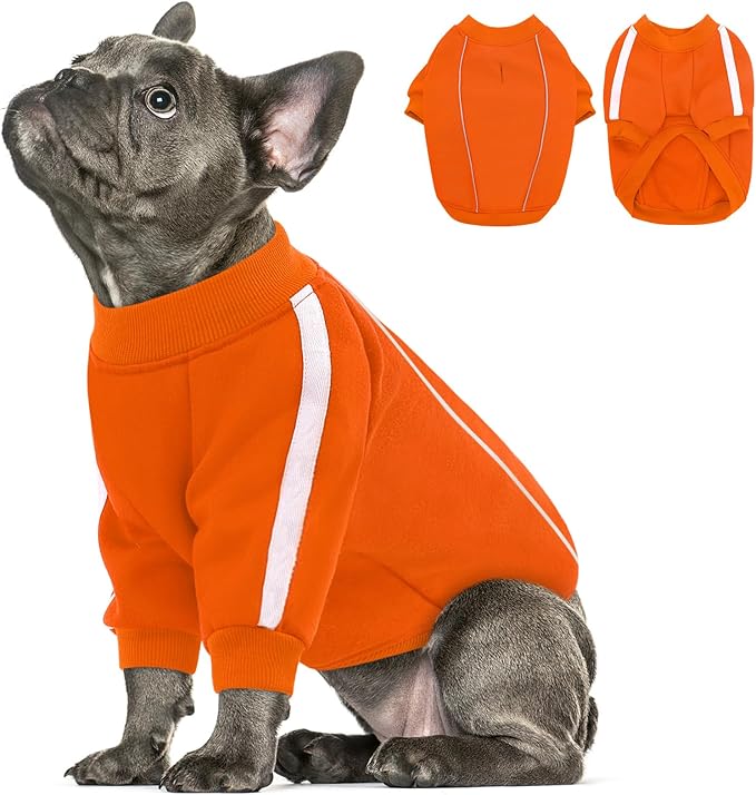 Queenmore Cozy Fleece Dog Sweater Large, Soft Pullover Dog Sweatshirt, Warm Winter Fleece Jacket with Leash Hole/Reflective Stripes for Small Medium Large Dogs Orange