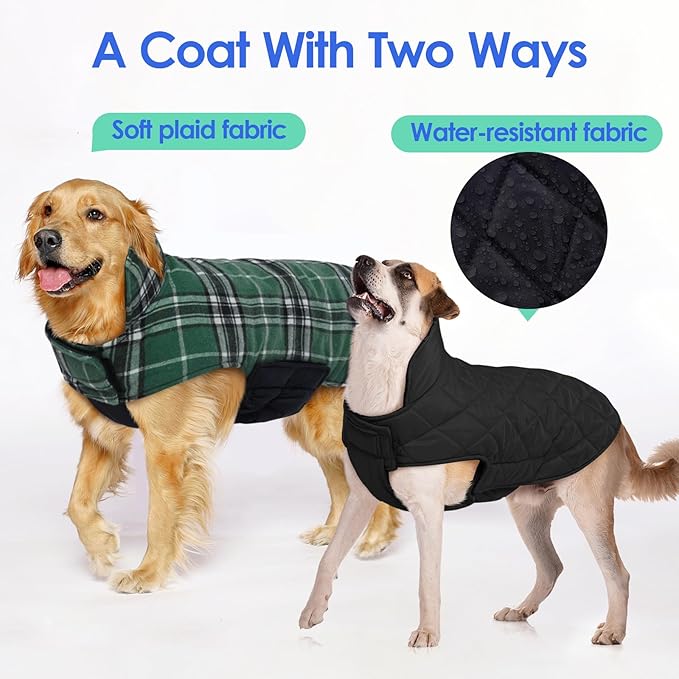 MIGOHI Dog Jackets for Winter, Reversible, Windproof, Waterproof Jackets in Plaid, Warm Vest for Medium Dogs, Green, M