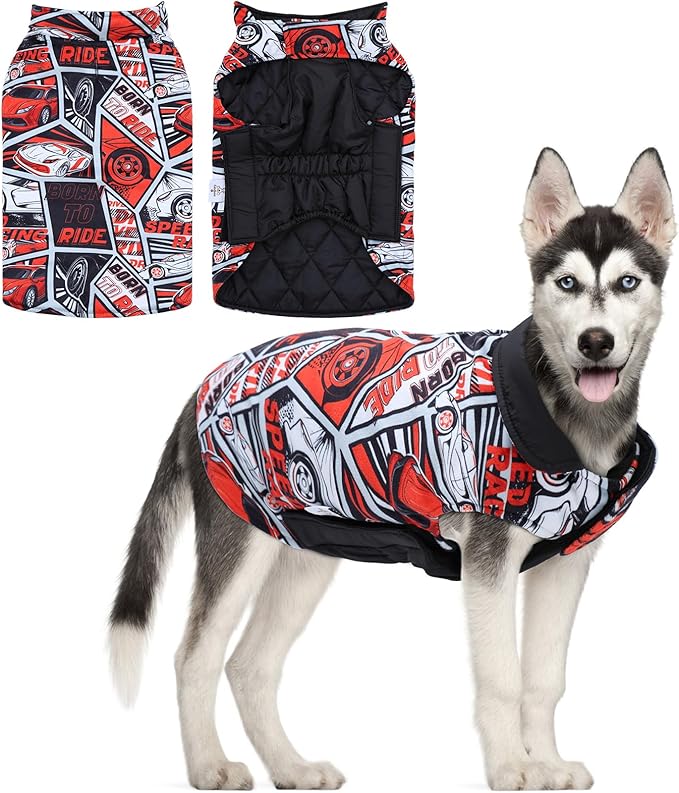 GMF Winter Dog Jacket - Reversible, Windproof & Waterproof, Soft & Thick, Adjustable, Cold Weather Coats for Small to Large Dogs with Leash Hole