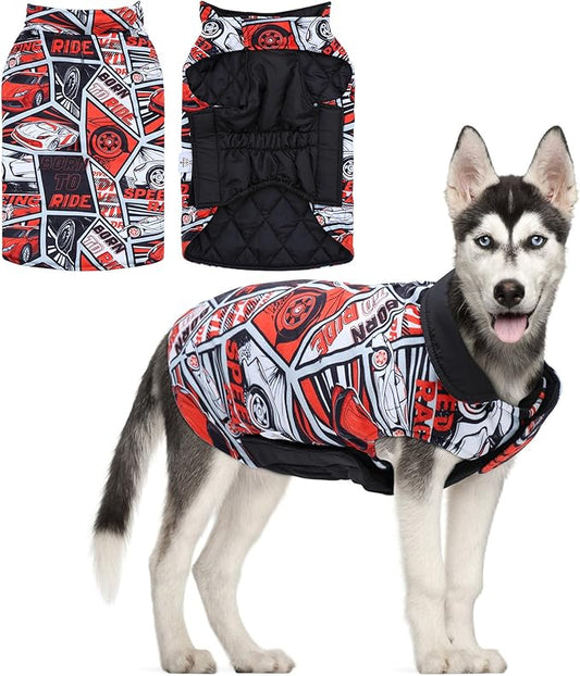 CuteBone Winter Dog Coat Waterproof Windproof Dog Jacket Reversible Dog Vest Thick Adjustable Dog Cold Weather Coats for Small Medium Large Dogs Soft Winter Coat with Leash Hole GMF30XL