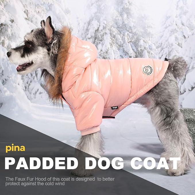 PINA Dog Winter Coat with Faux Fur Hood, Windproof and Warm, Suitable for Small to Large Dogs, Pink, M