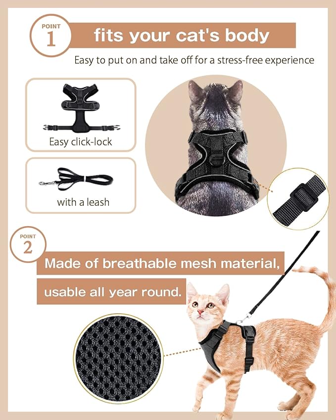 Cat Harness Escape Proof with Leash for Walking, Travel Vest Soft Chest Support, Adjustable Size, Escape Proof Soft Adjustable Vest Harnesses, Breathable, Kittens, Small Dogs (美/背縄/藍1/XS)