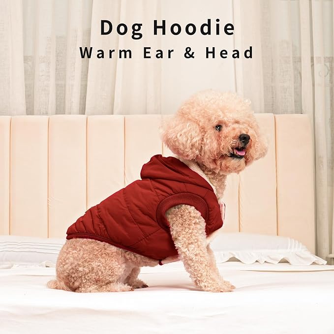 Fleece Lining Extra Warm Dog Hoodie in Winter for Large Dogs Jacket Pet Coats with Hooded,Red XL