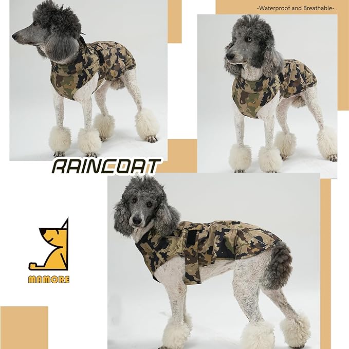 Waterproof Dog Raincoat with Reflective Strip, Adjustable Breathable Rain Coat Jacket with Leash Hole for Dogs (Camo, XXX-Large)