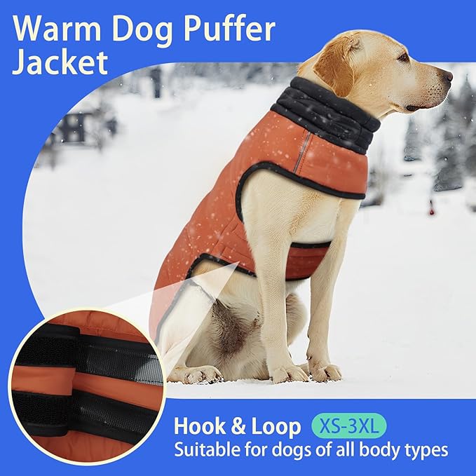 MIGOHI Lightweight Dog Coat, Windproof Dog Jacket, Puffer Jacket for Large Dogs, Padded Vest with Reflective Strips, Warm Snow Vest in Cold Weather, Easy On Hook & Loop Belly, Caramel, XL