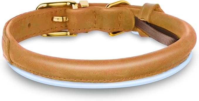OOPSDOGGY Reflective Rolled Leather Dog Collar Adjustable Soft Padded Pet Collar for Small Medium Large Breed Dogs (Camel, L, 14"-18")