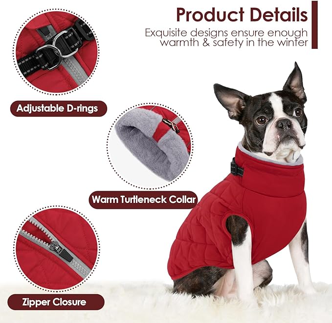 AOFITEE Large Dog Winter Jacket, Waterproof Dog Coat with Back Zipper, Reflective Puffer Coat Pet Snowsuit, Warm Winter Snowsuit for Large Dogs, Snow Jacket for French Bulldog