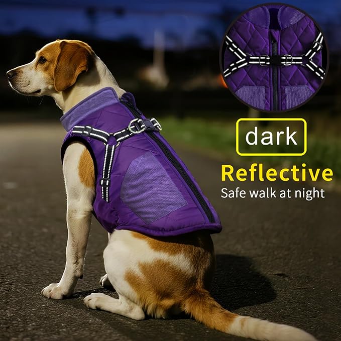 Mosucoirl Warm Dog Coats Pet Clothes, Waterproof Dogs Jacket Reflective Pet Outfits Winter Dog Cold Weather Coat Cozy Snow Jackets Vest for Small Medium Large Dogs Puppy Doggie (Purple, XL)