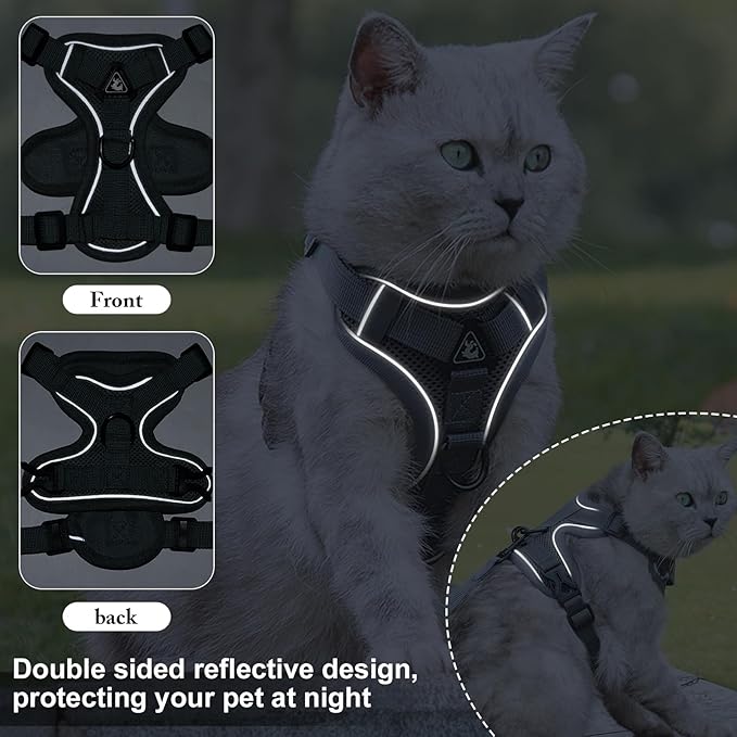 Escape Proof Kitten Harness and Leash Set - Adjustable Soft Mesh Vest for Small Cats, Reflective Breathable Walking Harness with 4 Buckles