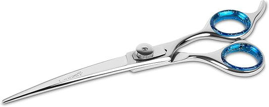 Laazar Pro Pet Grooming Scissors, Premium Steel Dog Grooming Shears with Blue Handles, Long-Lasting Sharp Blades (Curved, 7 Inches)
