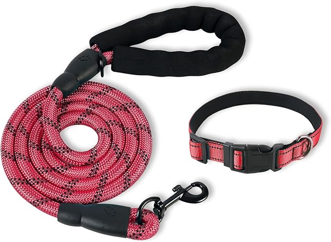 Nylon Dog Leash for Medium Large Dogs, 5-FTReflective Heavy Duty Leash with Comfortable Handle & Poop Bag Dispenser Ring, 1/2 Inch Wide, Secure Reinforcement for Walking (Red, L)