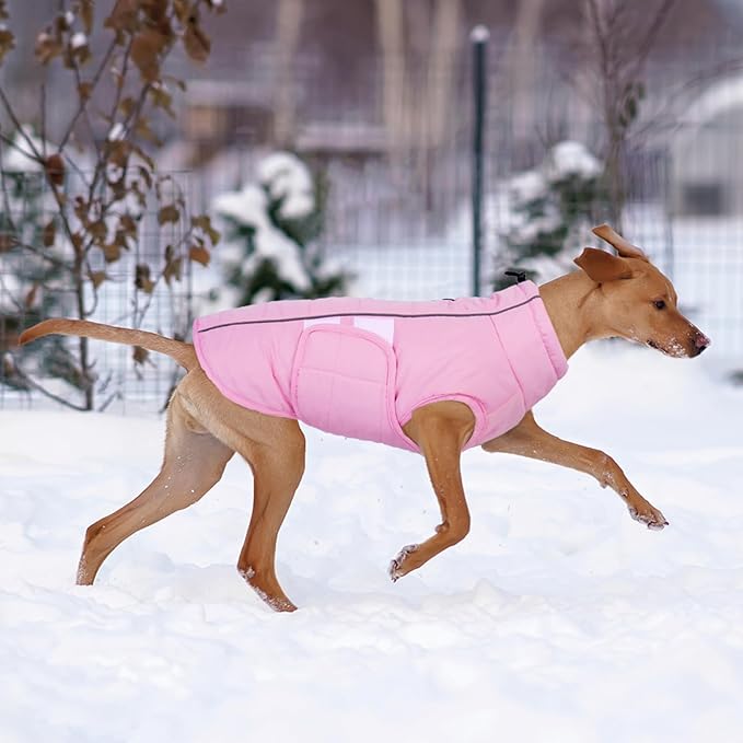 Kuoser XXXL Dog Coat, Dog Jackets for Large Dogs, Reflective Pet Winter Coat Cold Weather Coats, Doggie Snow Jacket Warm Apparel Clothes for Great Dane, Pink XXXL